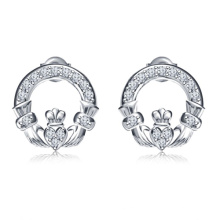 Родий покрыл серебр 925 серебряных CZ Claddagh Style Ear Earring